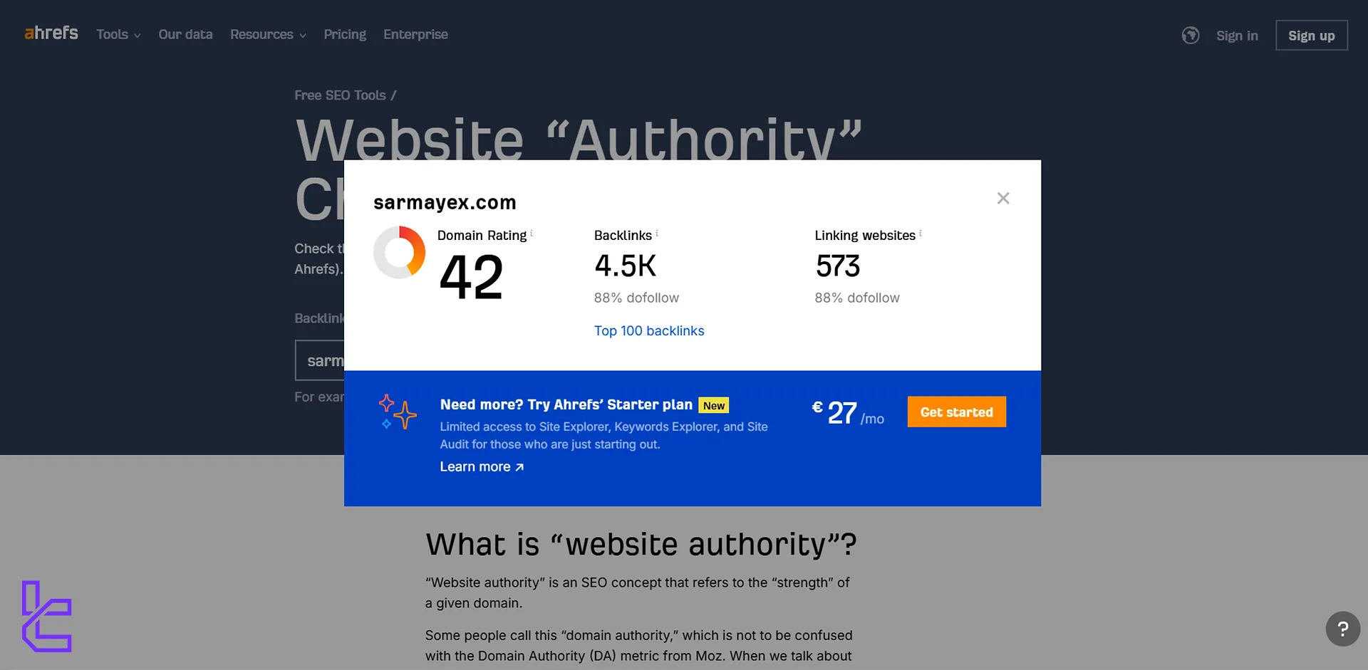 اعتبار دامنه صرافی سرمایکس در سایت Ahrefs