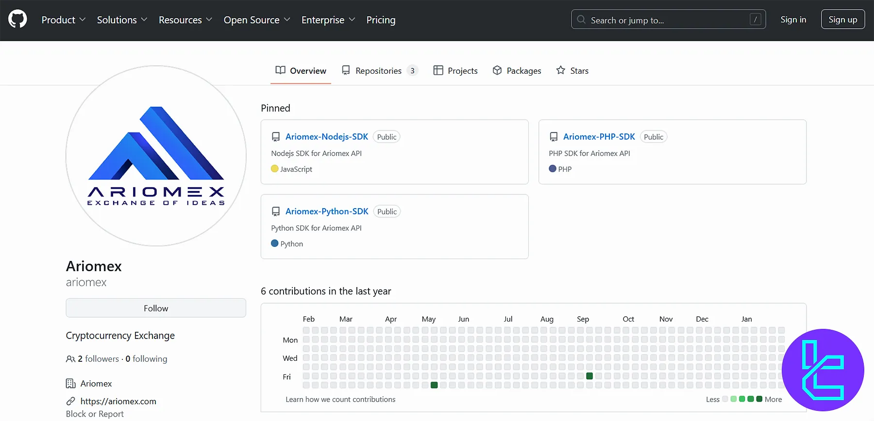 صرافی آریومکس در GitHub