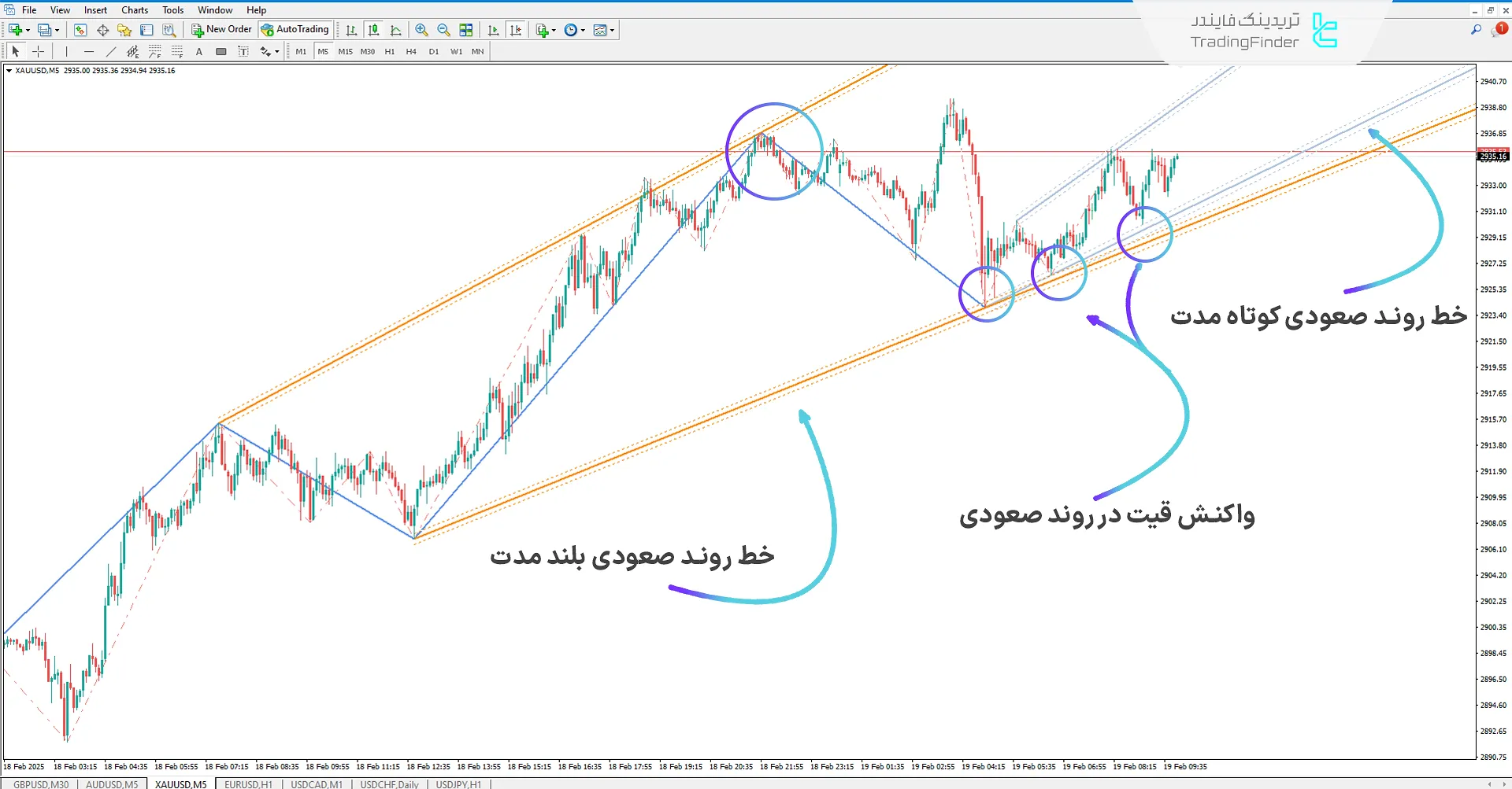 ترسیم روند صعودی با استفاده از اندیکاتور رسم خطوط روند خودکار