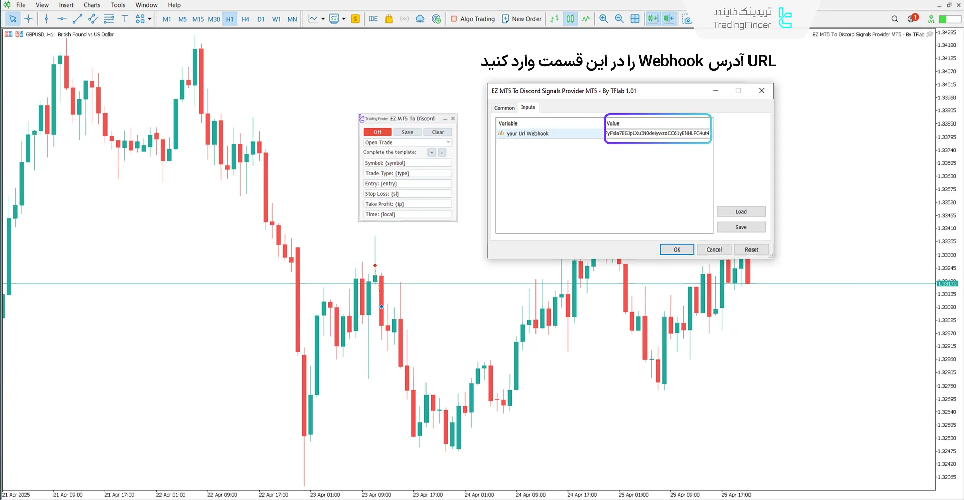 وارد کردن URL در بخش Input اکسپرت ارسال سیگنال به دیسکورد