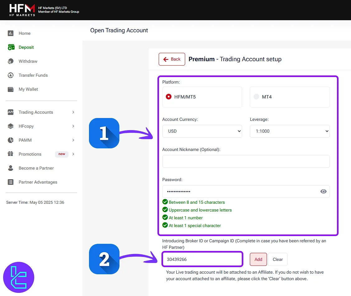 اتصال حساب HFM به IB تریدینگ فایندر