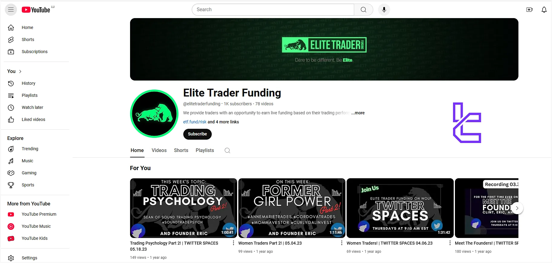 الیت تریدر فاندینگ در یوتیوب