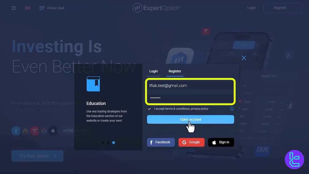 فرم ثبت نام بروکر باینری اکسپرت آپشن
