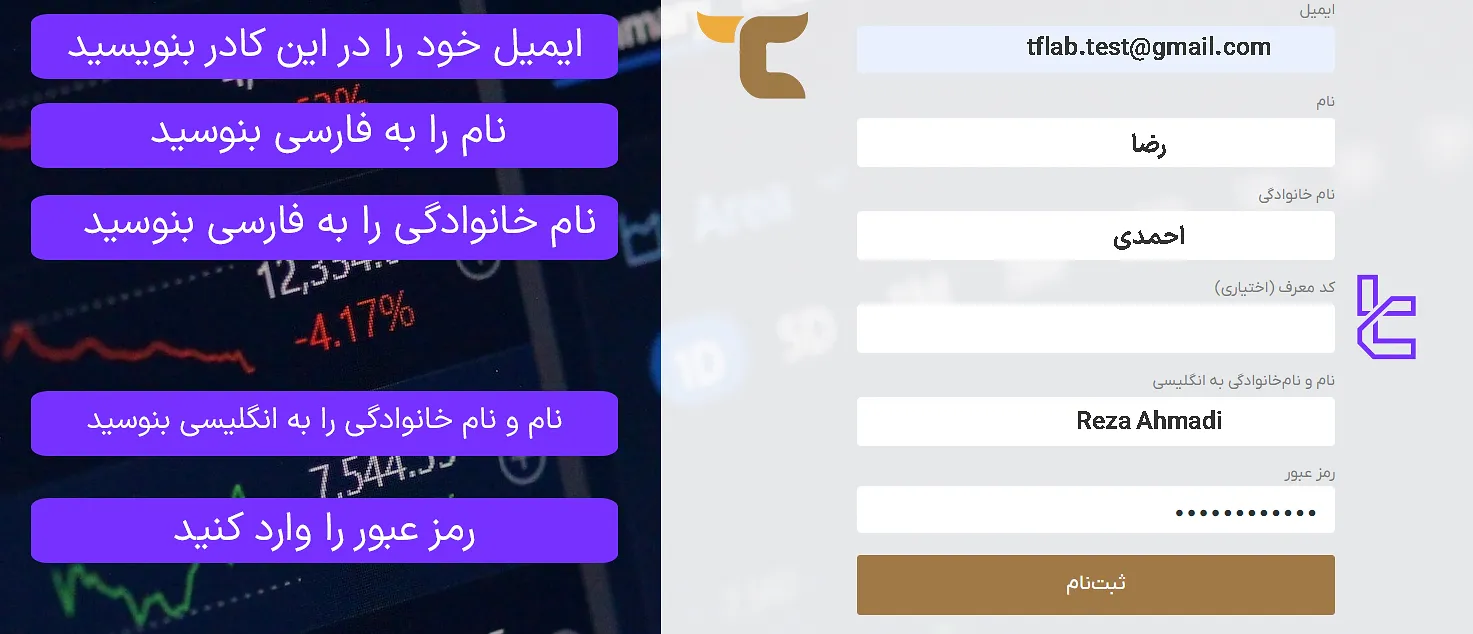 ثبت نام در پراپ فرم تریدرز کامبت