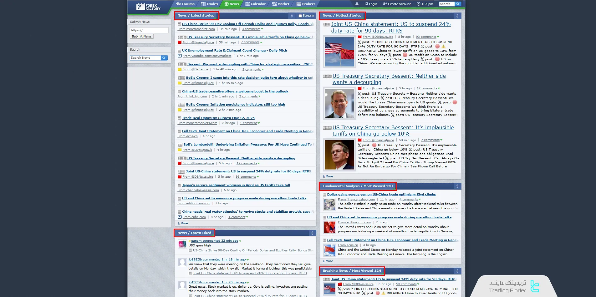 سربرگ اخبار در وب سایت فارکس فکتوری