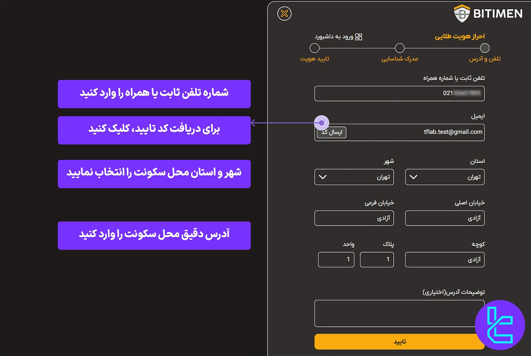 فرم تلفن و آدرس صرافی بیت ایمن