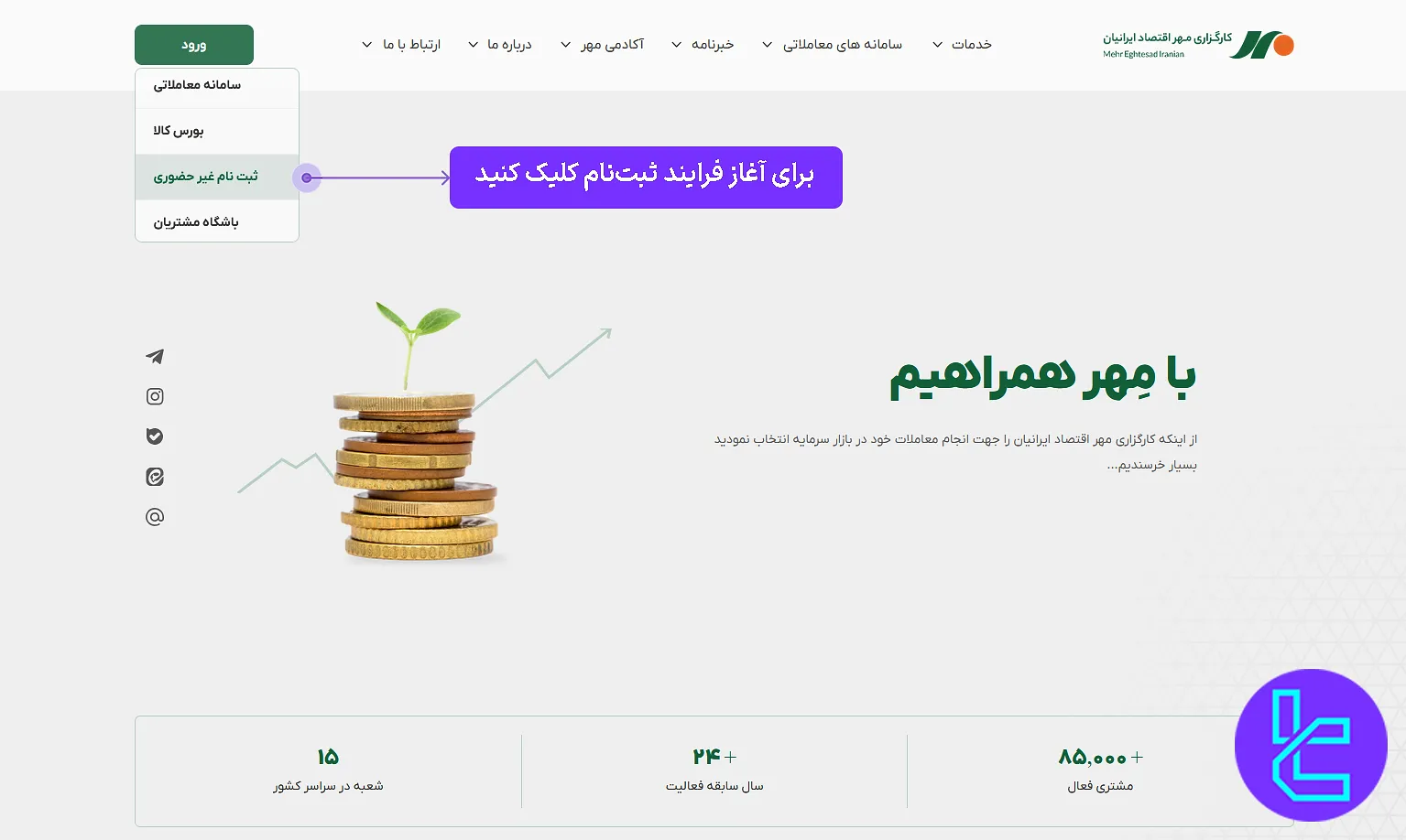 ثبتنام غیرحضوری کارگزاری مهر اقتصاد ایرانیان