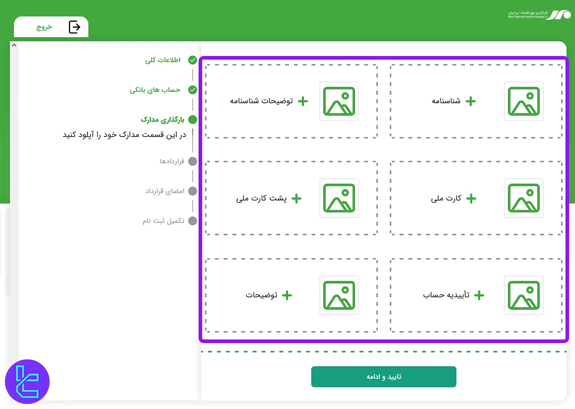 آپلود مدارک در کارگزاری مهر اقتصاد ایرانیان