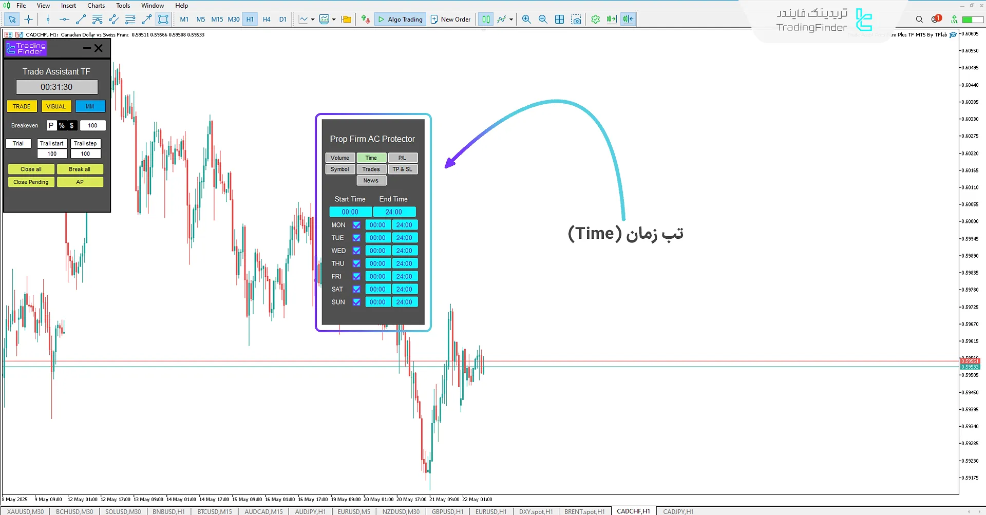تعیین محدوده زمانی در تب زمان