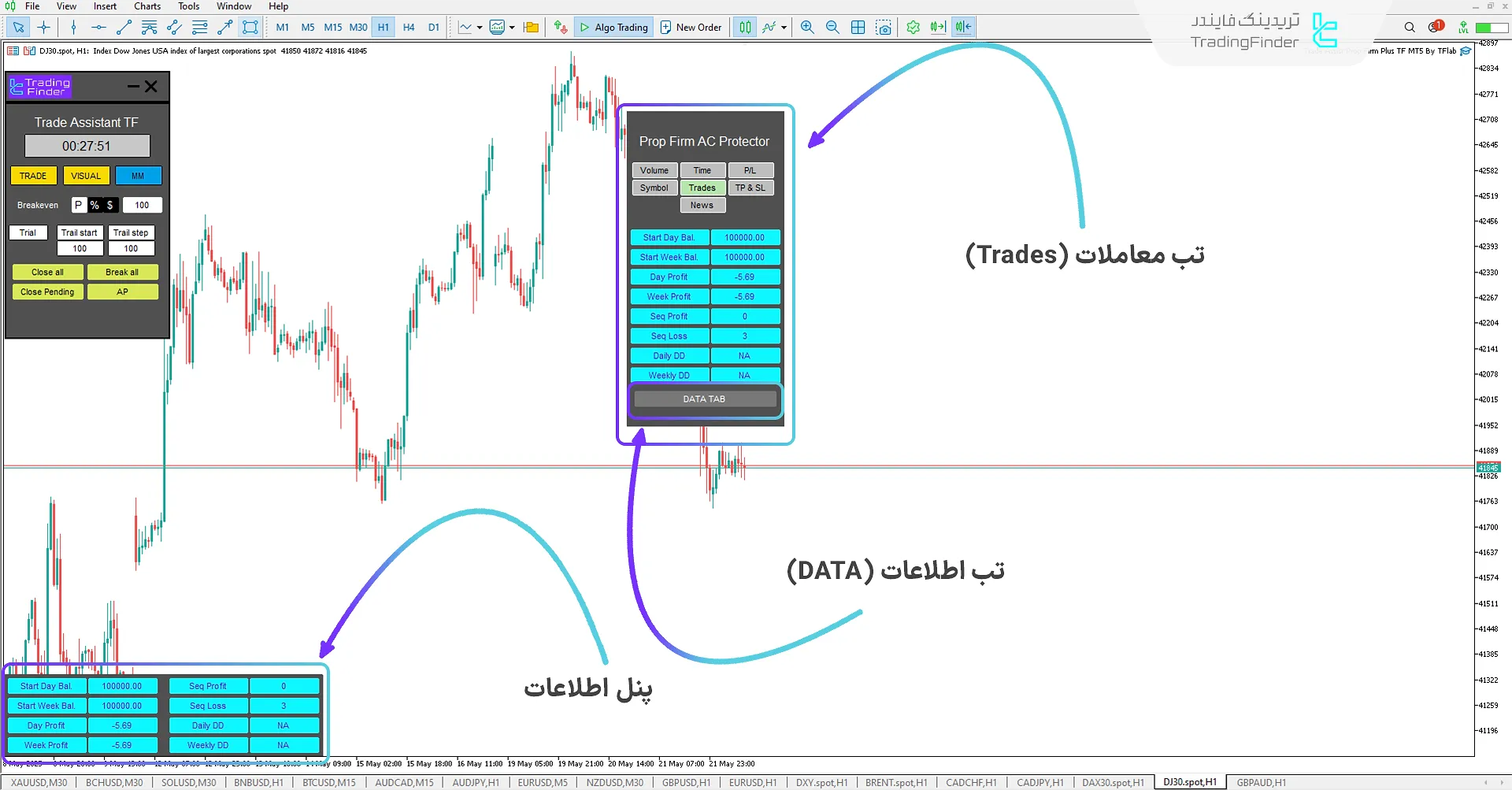 تب معاملات (Trades) در اکسپرت