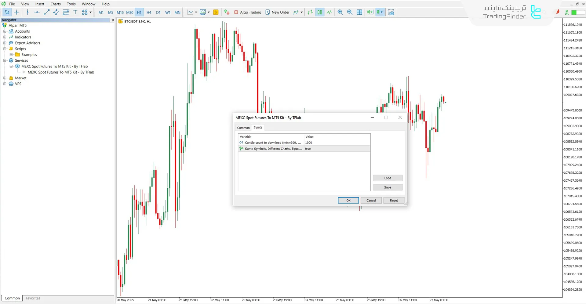 کادر اکسپرت اسپات و فیوچرز MEXC در متاتریدر ۵