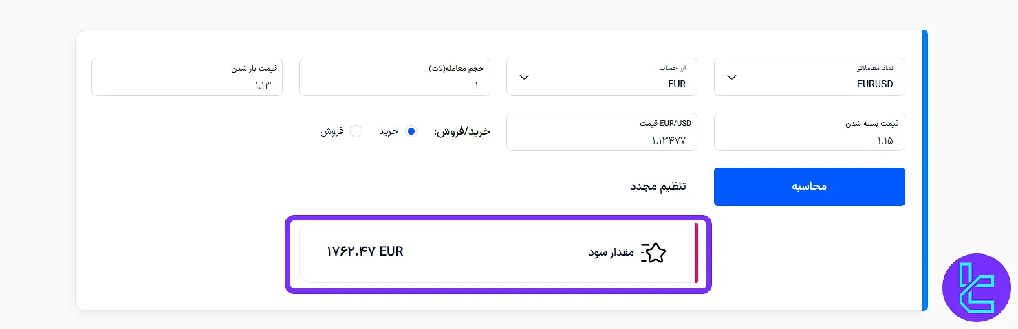 استفاده از محاسبه‌گر سود و ضرر