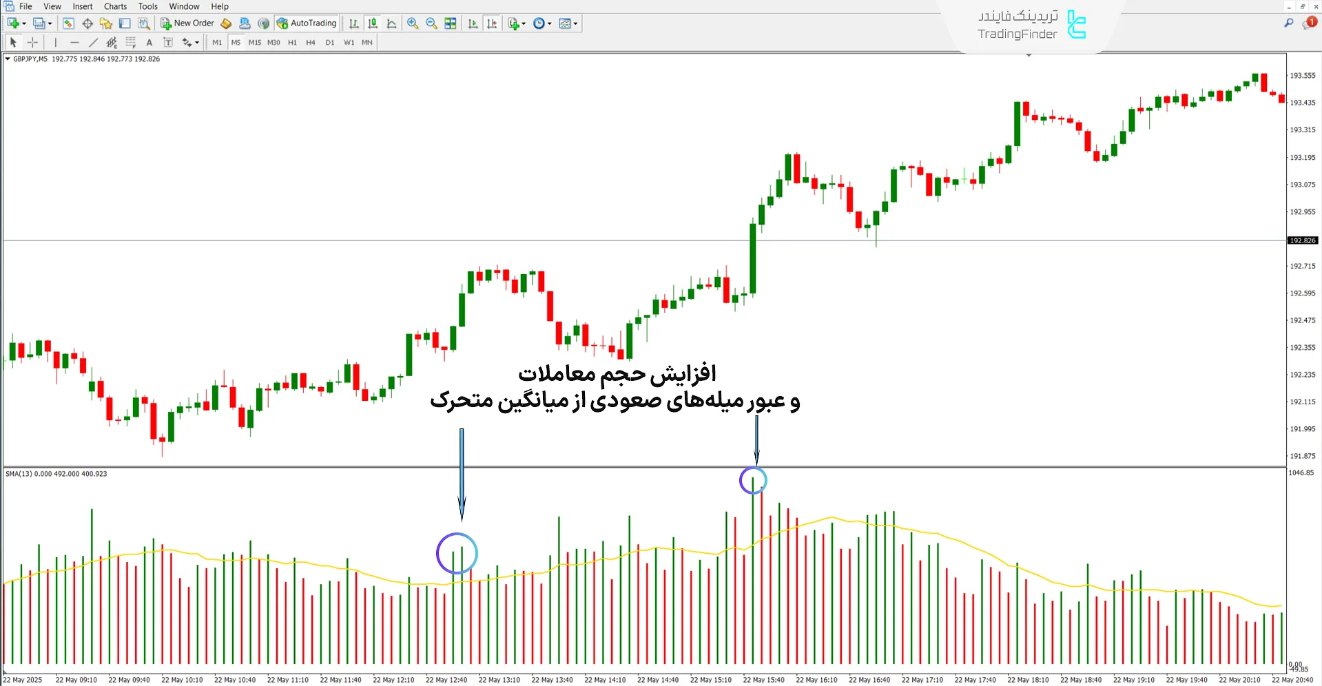 اندیکاتور حجم میانگین متحرک (Volume MA) در متاتریدر 4 - رایگان 1