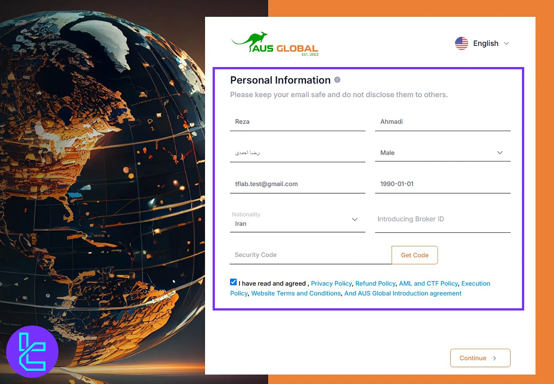 ثبت‌نام بروکر ای یو اس گلوبال