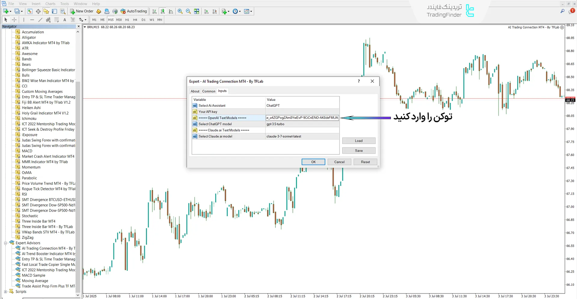 مراحل اضافه کردن توکن هوش مصنوعی به اکسپرت اتصال معاملات با هوش مصنوعی