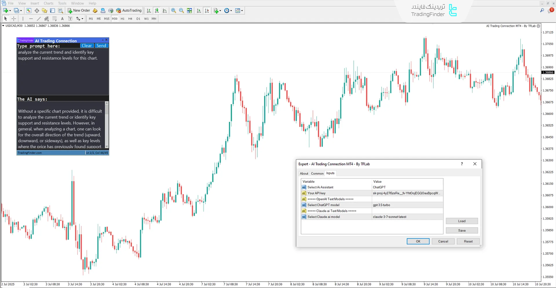 تنظیمات داخلی اکسپرت اتصال معاملات با هوش مصنوعی