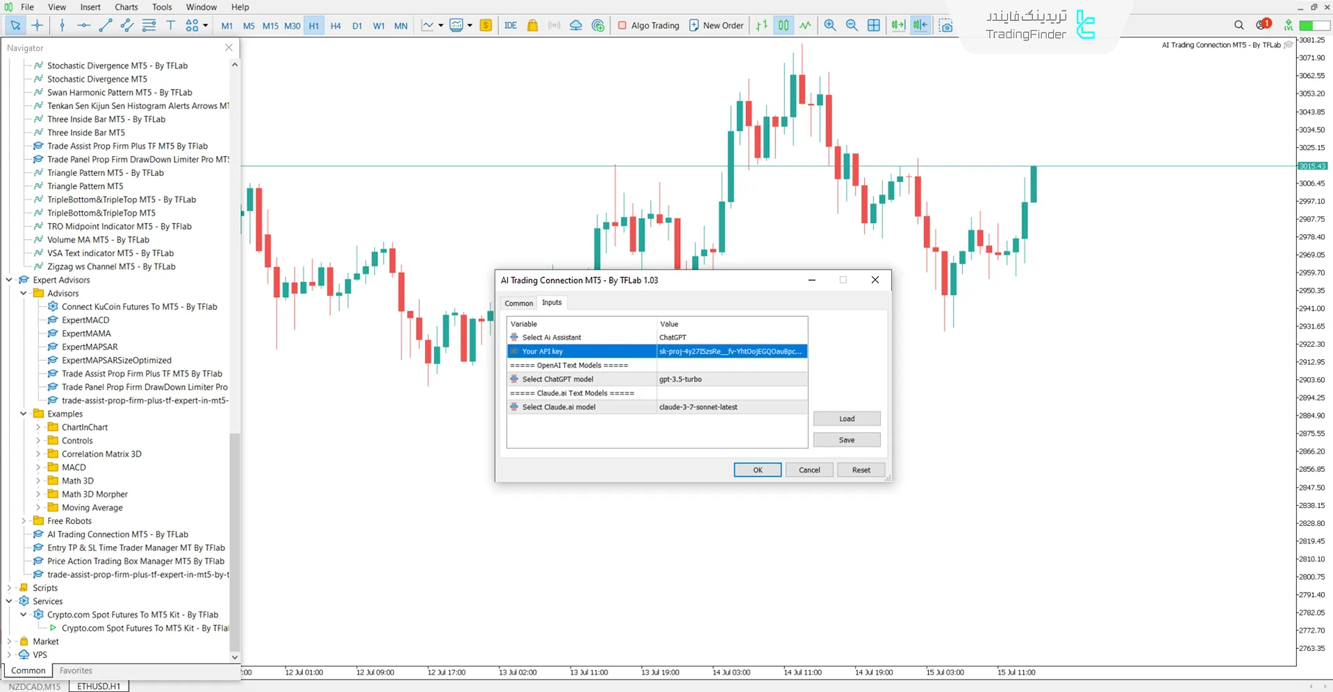 تنظیمات اکسپرت اتصال معاملات با هوش مصنوعی
