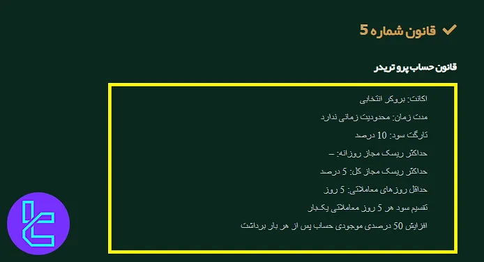 قوانین اکانت پرو تریدر فنفیکس