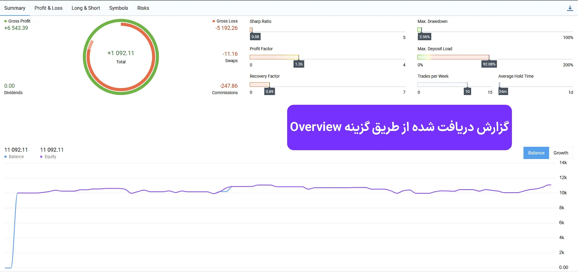 گزارش دریافت شده از طریق گزینه Overview