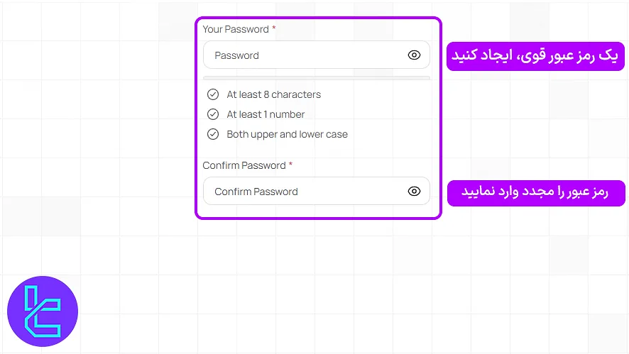 تنظیم رمز عبور برای ورود به پنل در فرایند افتتاح حساب NPE Market