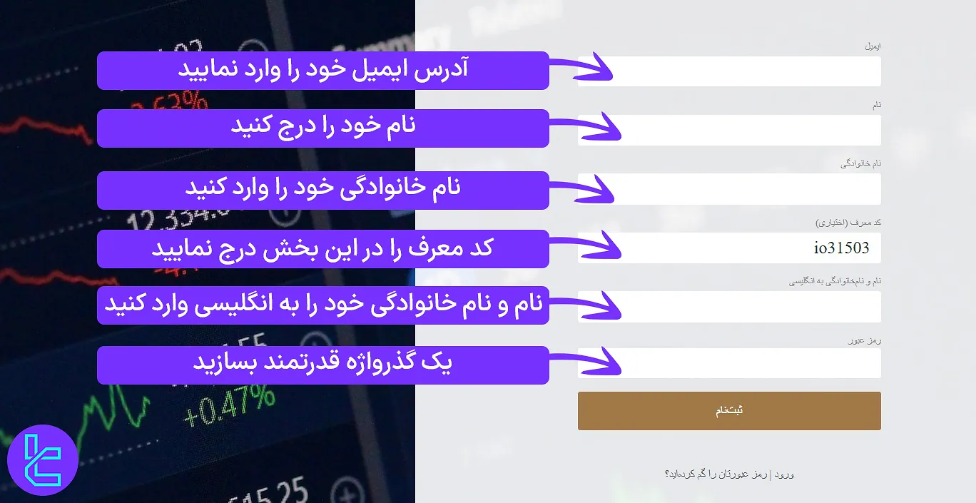 فرم ساخت حساب در تریدرز کامبت