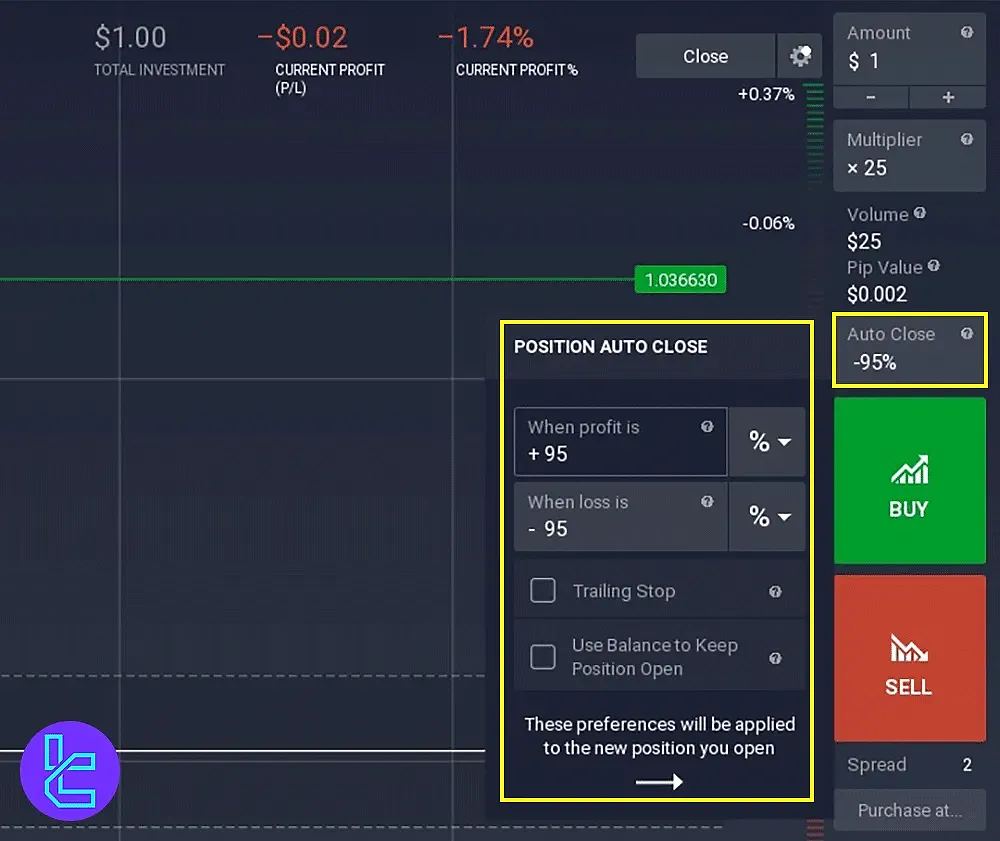 گزینه Auto-Close پلتفرم معاملاتی آی کیو آپشن