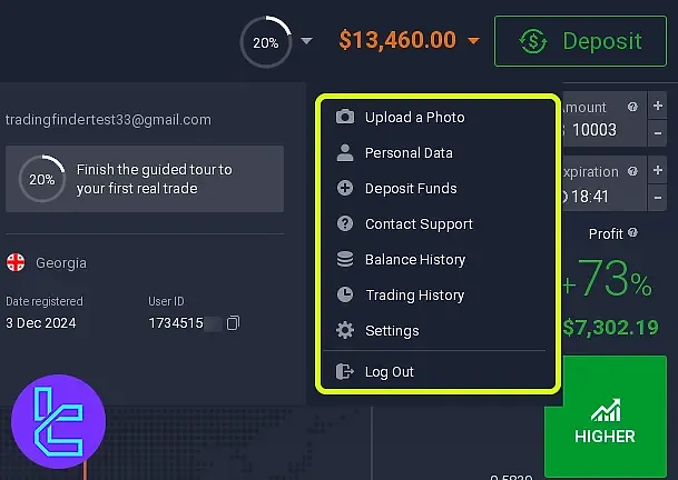 داشبورد کاربری آی کیو آپشن