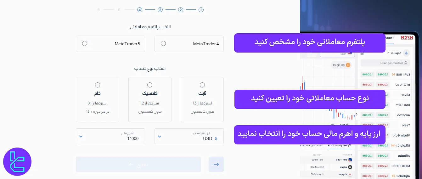 انتخاب پلتفرم معاملاتی در افتتاح حساب HYCM