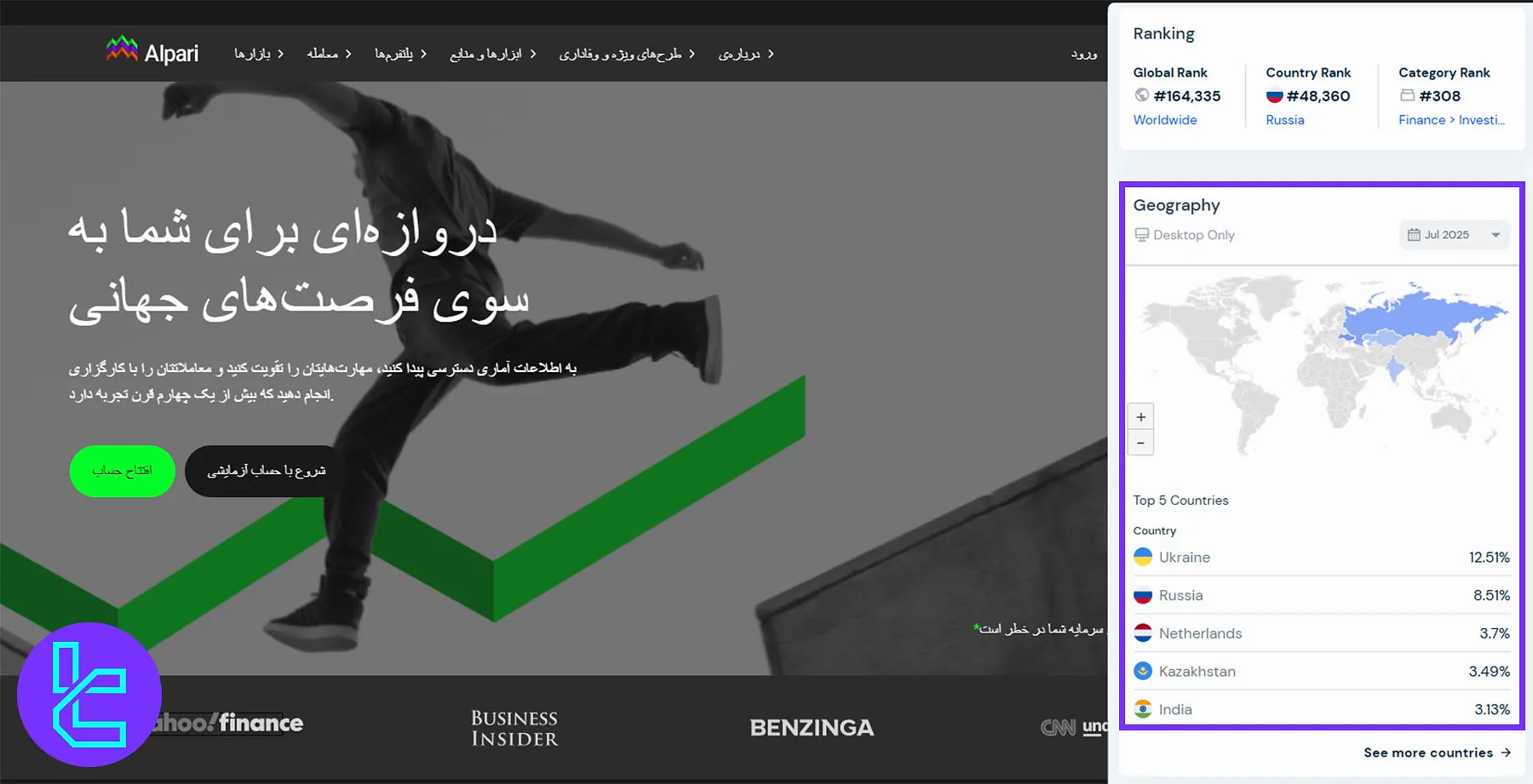 توزیع جغرافیایی کاربران آلپاری