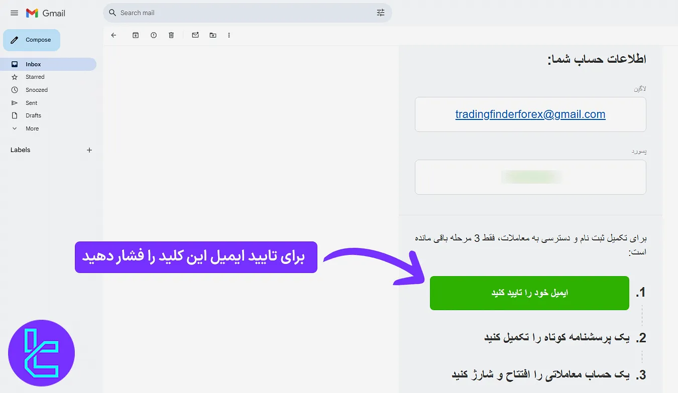 ایمیل تایید در مراحل افتتاح حساب بروکر فیبوگروپ