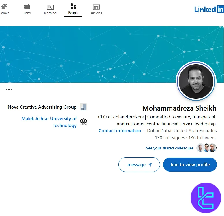پروفایل مدیرعامل ePlanet Brokers در لینکدین
