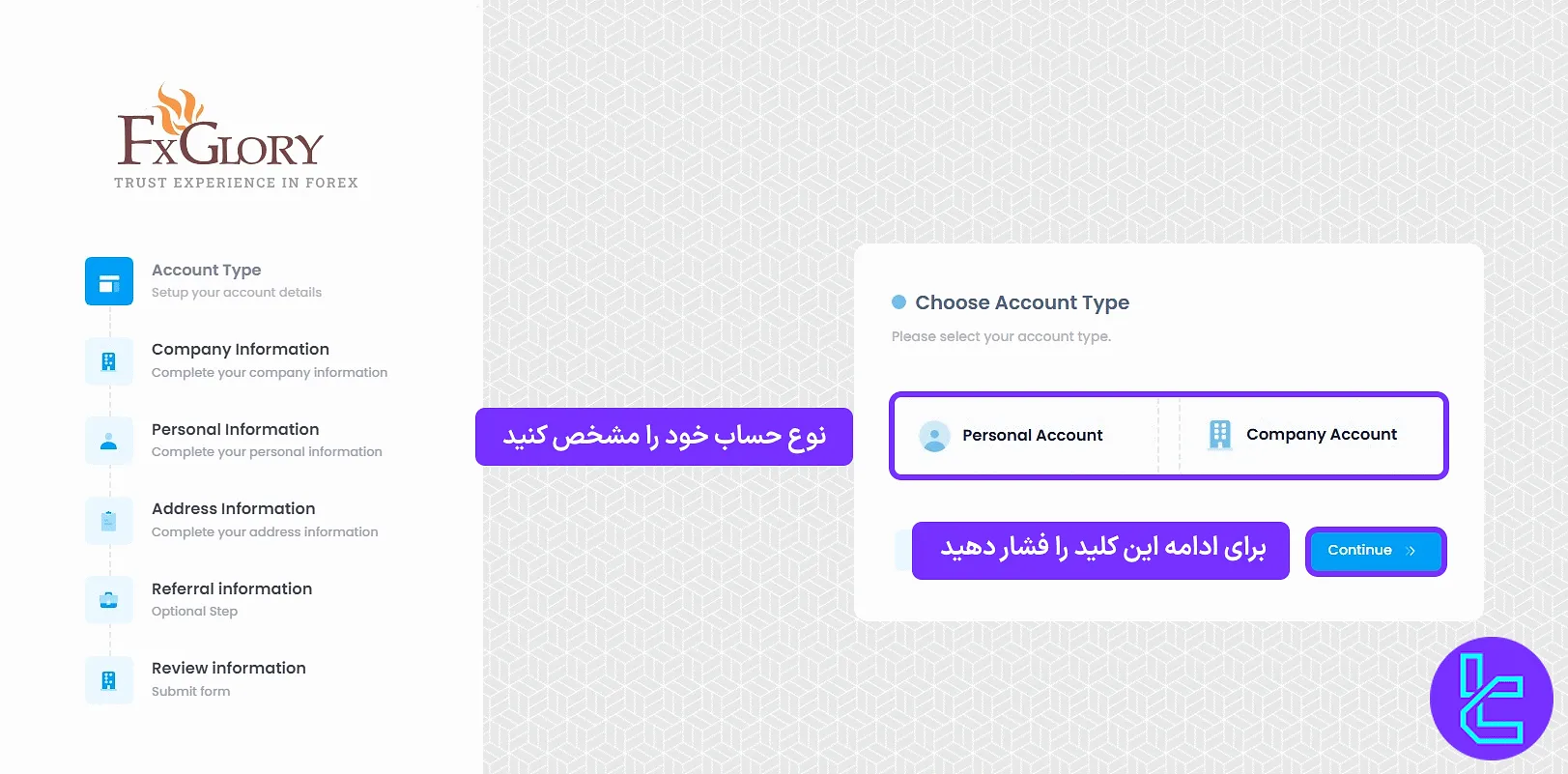 شروع فرآیند ثبت نام FxGlory