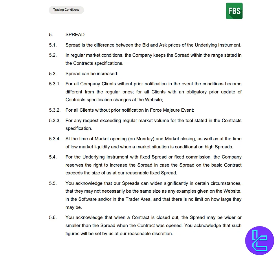 شرایط مربوط به اسپرد در صرافی FBS