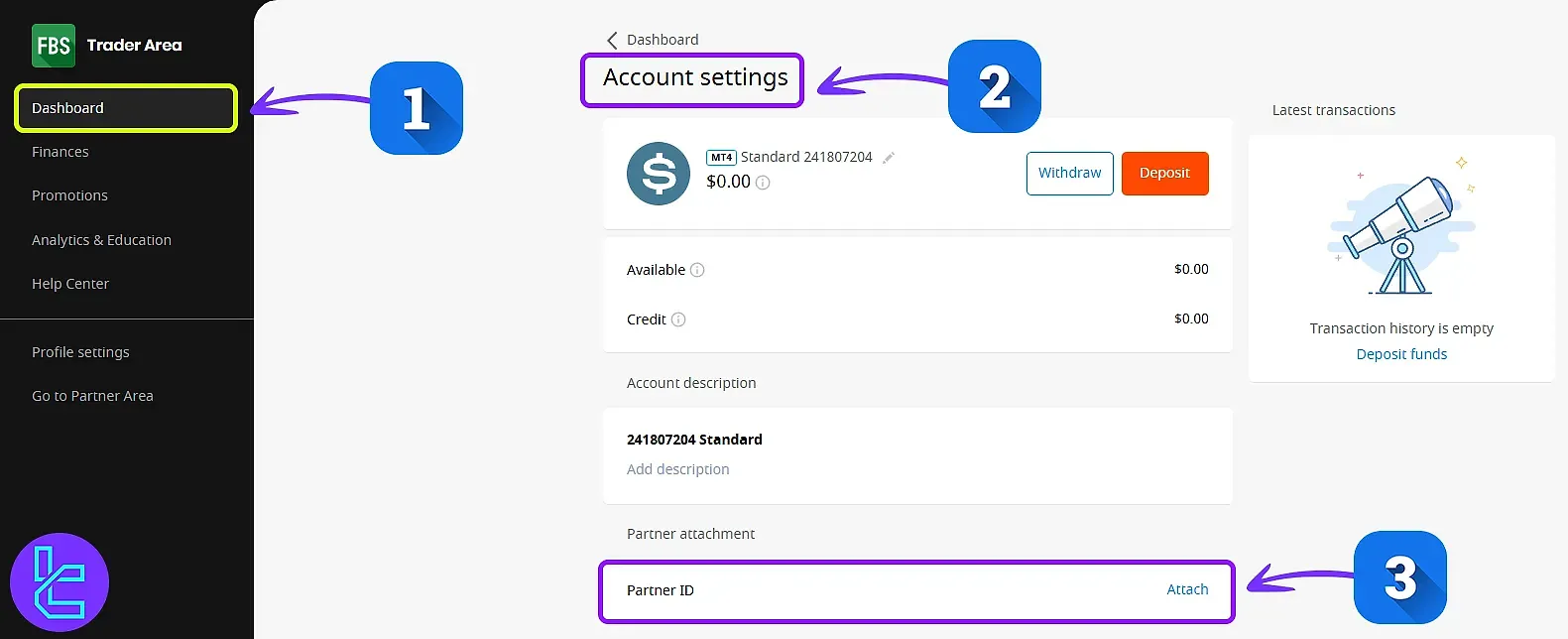 آموزش اتصال کد IB در داشبورد صرافی FBS