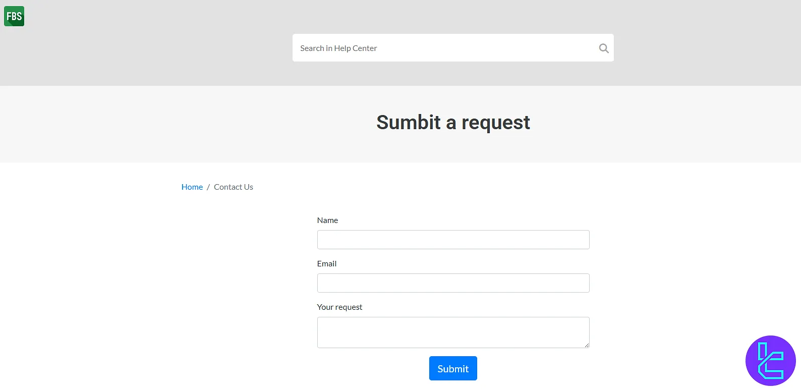 فرم ثبت درخواست در وب‌سایت صرافی FBS