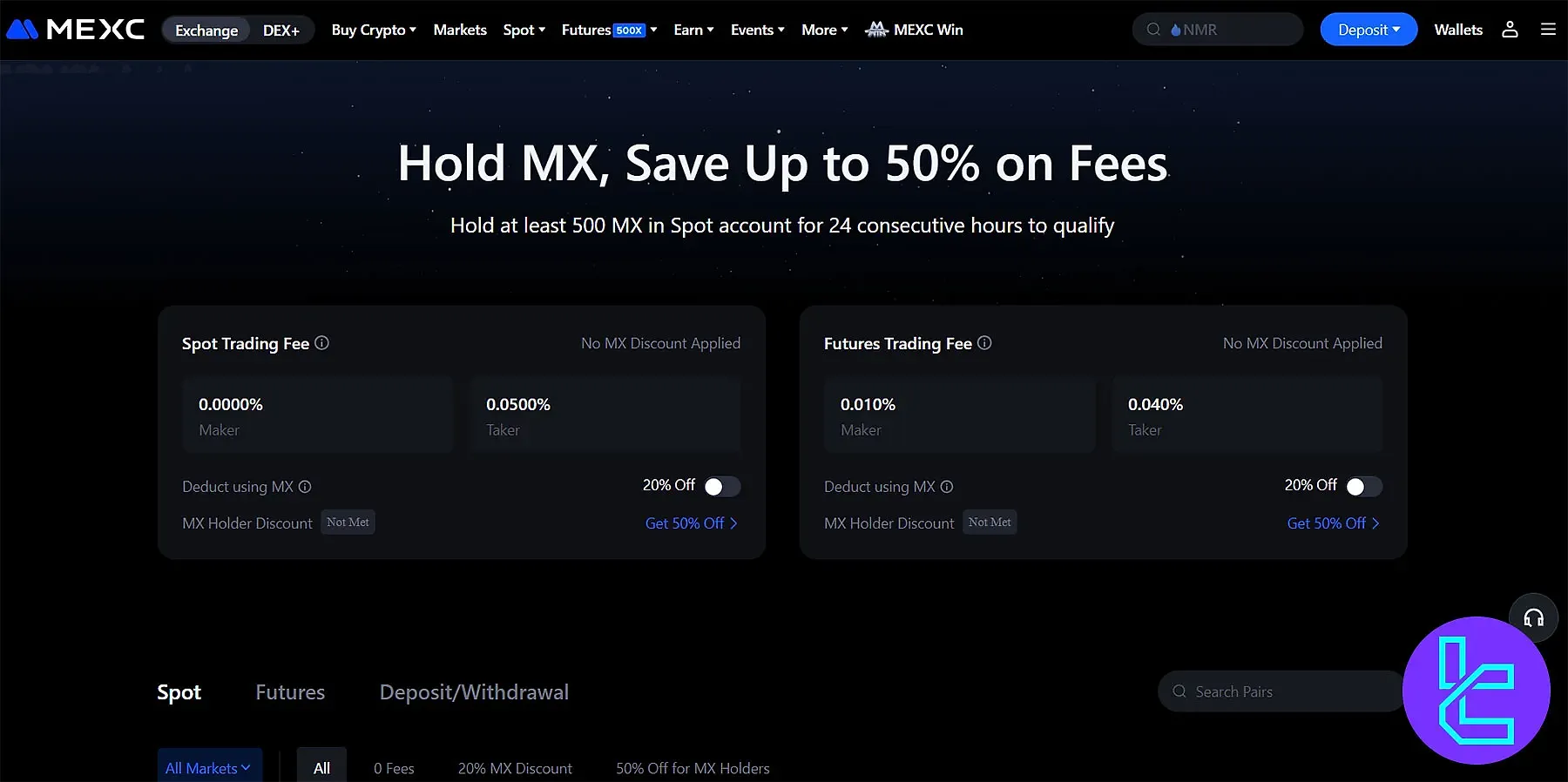 کارمزد معاملات در داشبورد کاربری مکسی