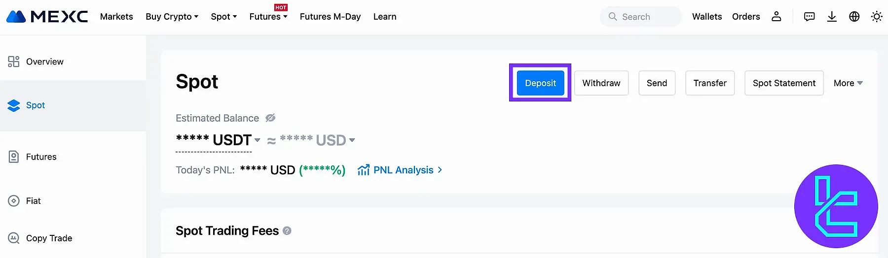 واریز وجه به حساب MEXC