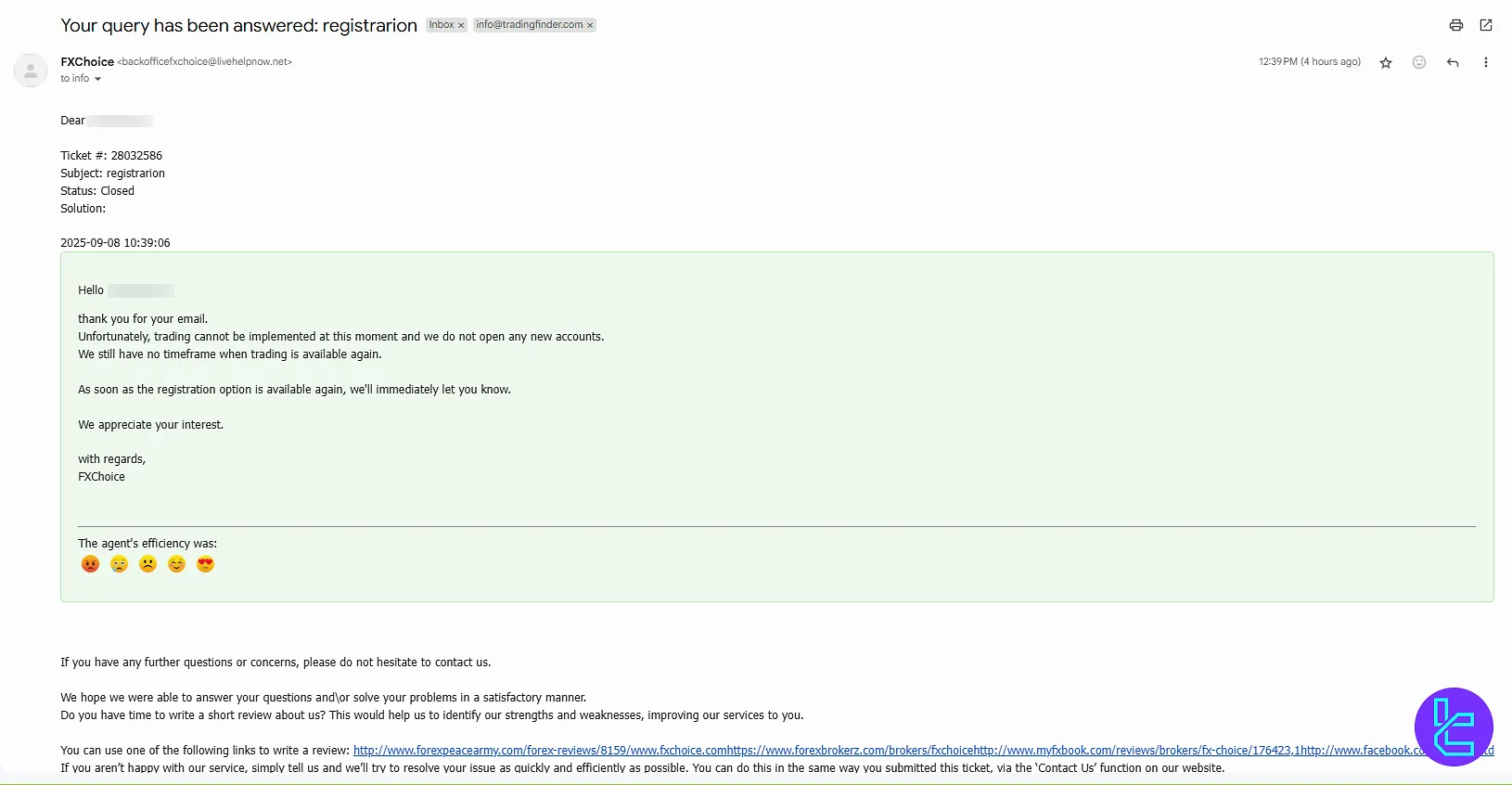 ایمیل دریافتی از بروکر اف ایکس چویس
