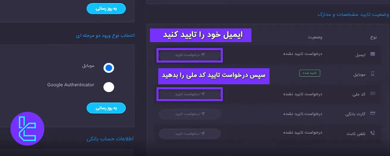 تایید ایمیل و کد ملی در اول پرداخت