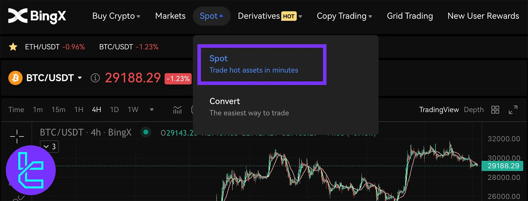 معاملات اسپات در بینگ ایکس