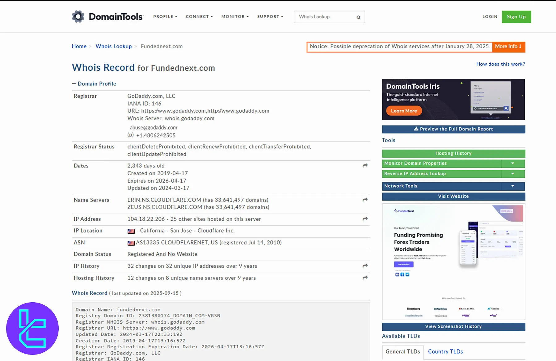 رکورد Whois دامنه Fundednext.com