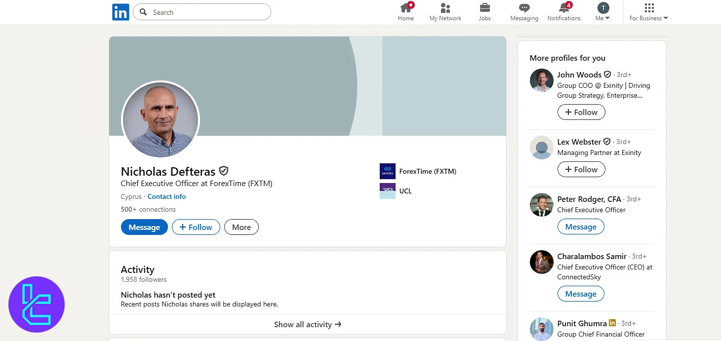 لینکدین مدیرعامل فارکس تایم FXTM