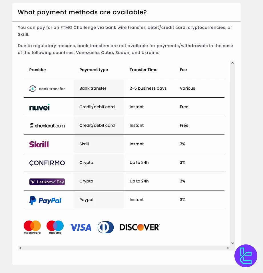 پرداخت هزینه چالش در اف تی ام او