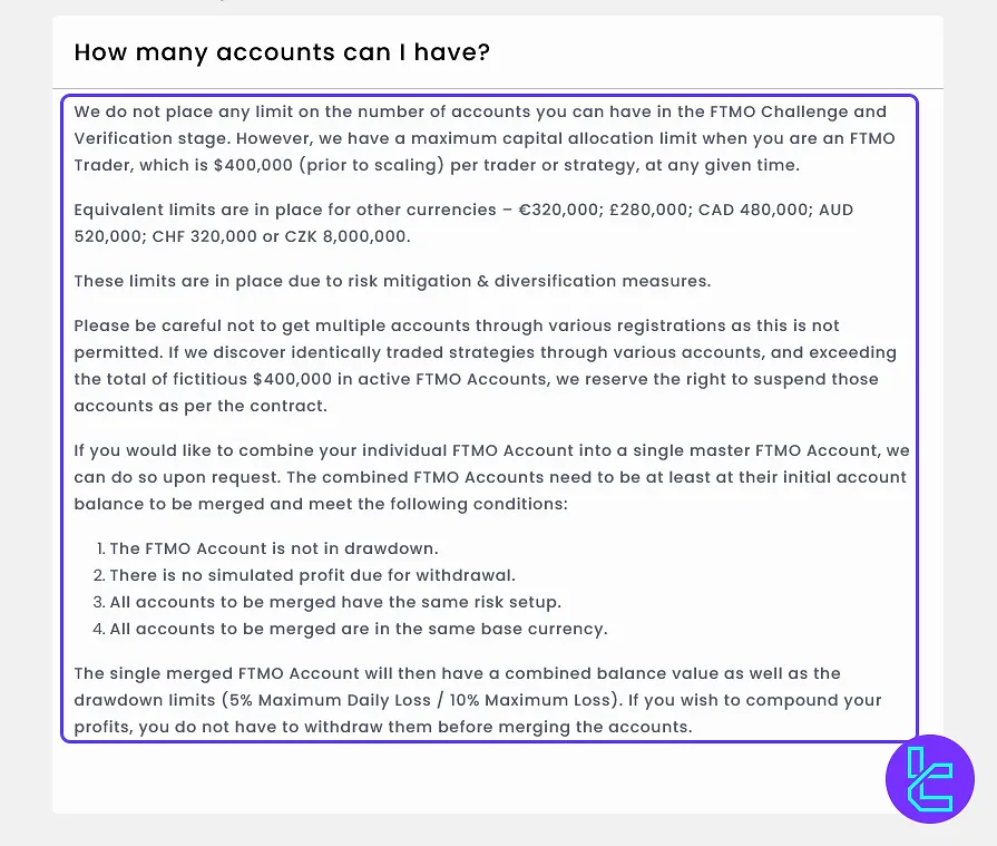 قانون تعداد حساب‌های مجاز اف تی ام او