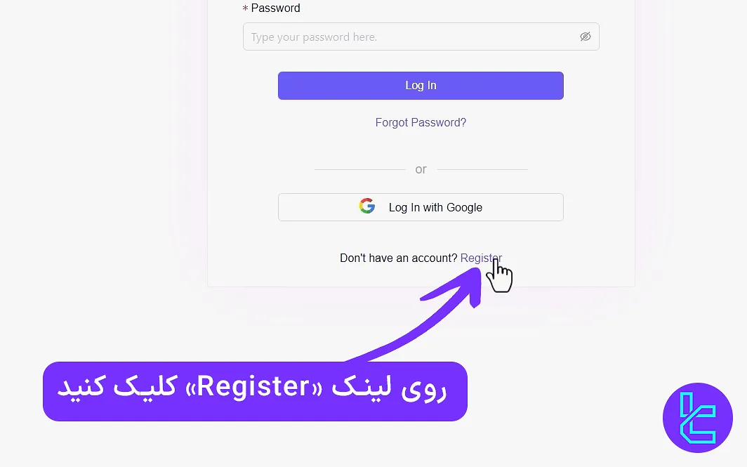 کلیک روی لینک «Register» در فاندد نکست