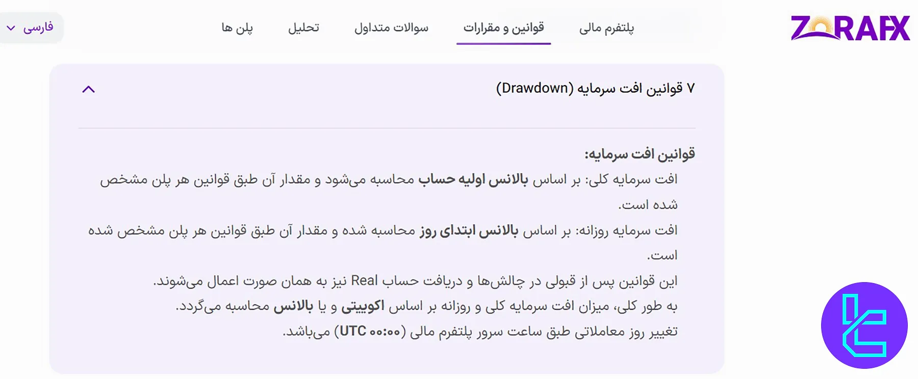 قوانین و محدودیت‌های دراودان در پراپ فرم زورا اف ایکس
