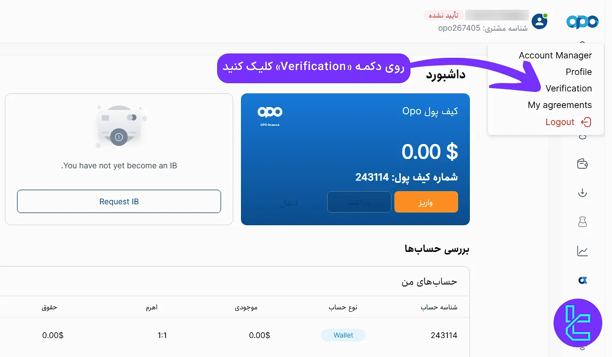 ورود به بخش وریفیکیشن اوپو فایننس