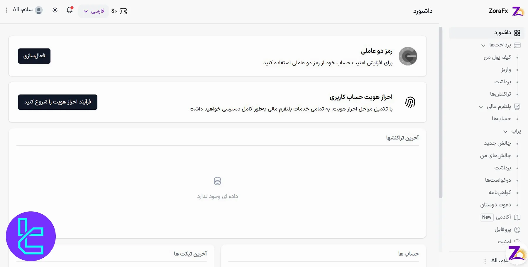 داشبورد کاربری زورا اف ایکس