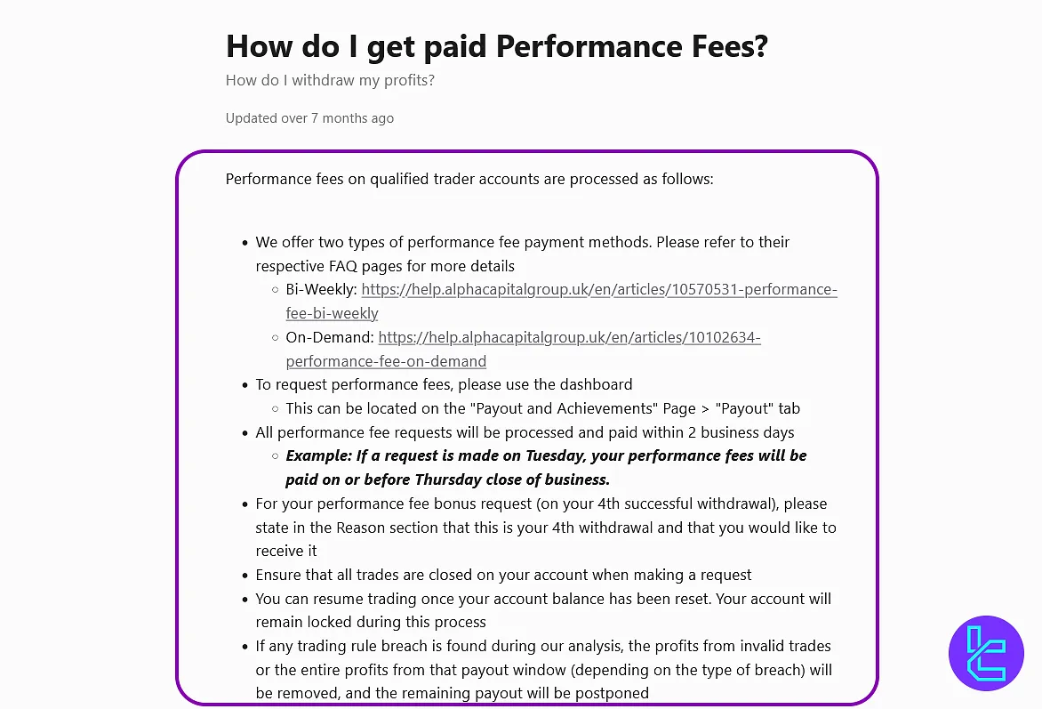 قوانین واریز و برداشت آلفا کپیتال گروپ