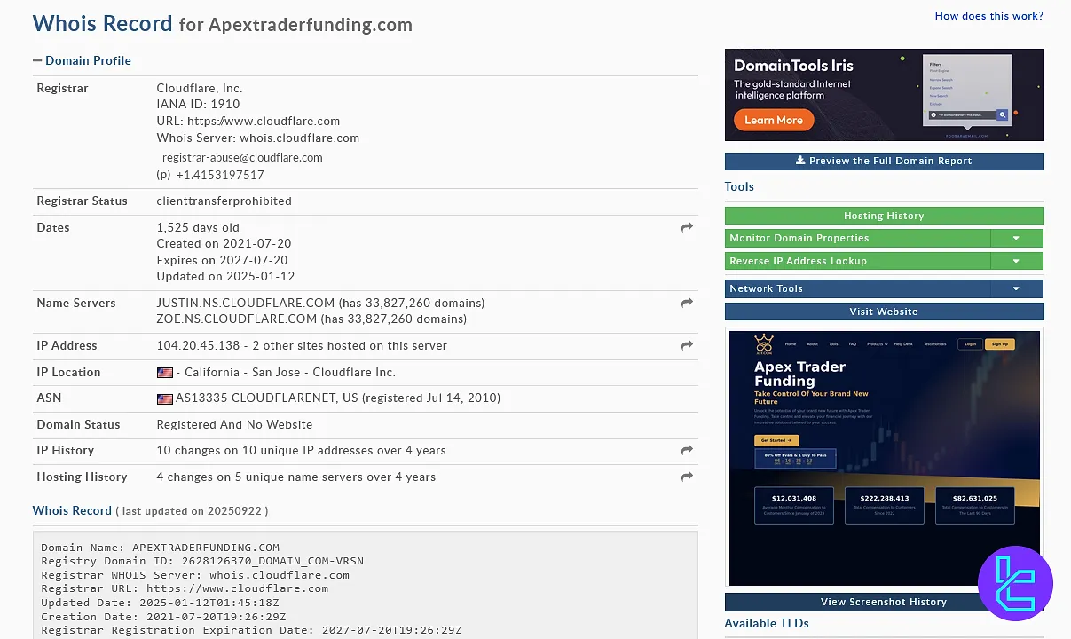 ایپکس تریدر فاندینگ در Whois